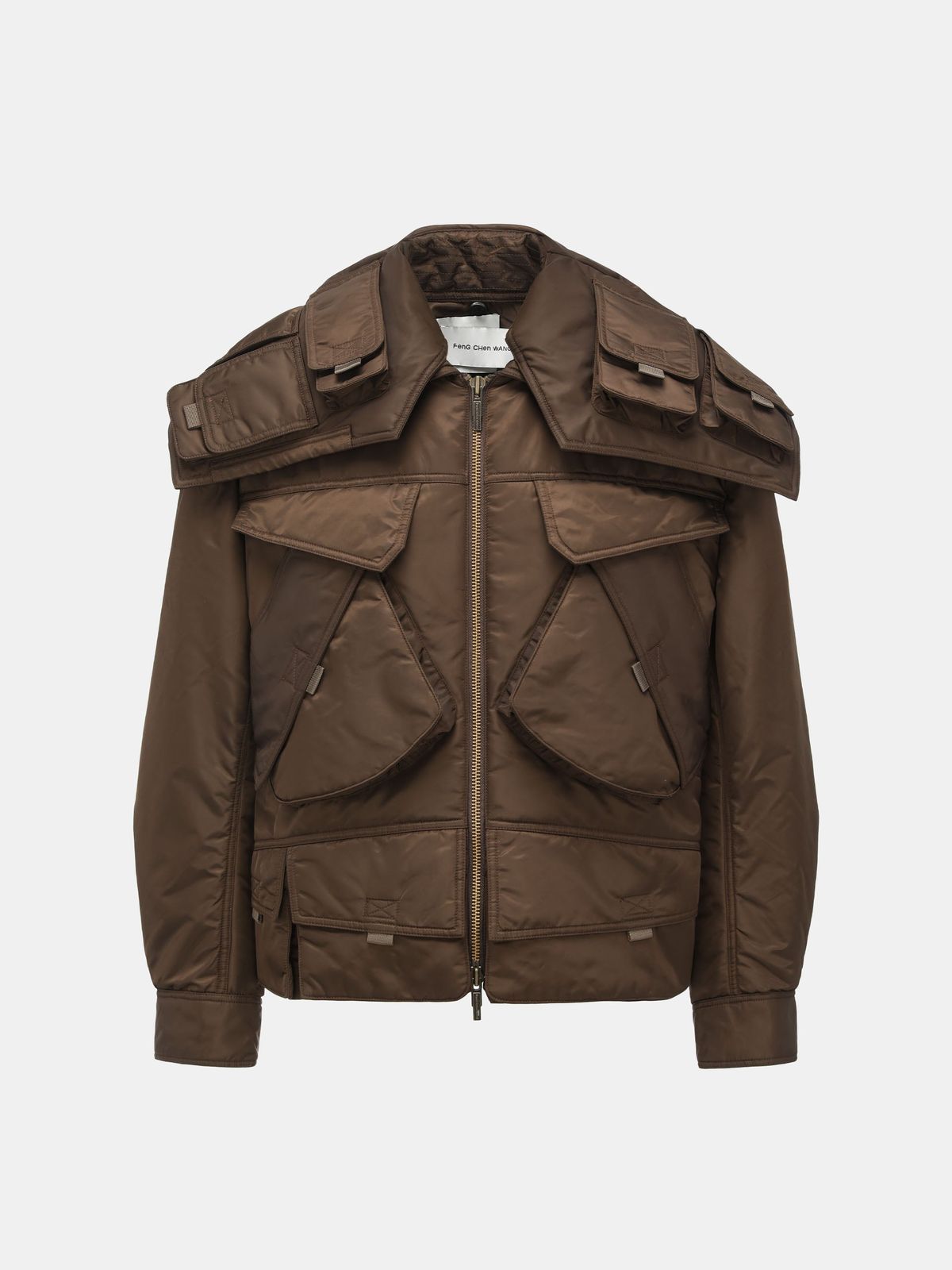 BROWN DETACHABLE COLLAR PADDED UTILITY JACKET