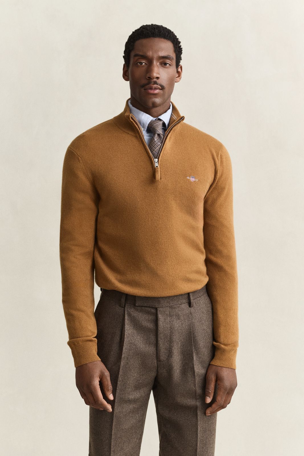 Lambswool Half-Zip Sweater - TARTAN GREEN
