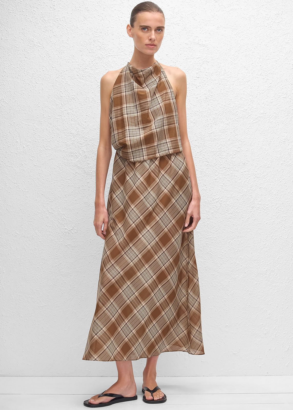 Matteau Layered Halter Midi Dress - Picnic Plaid