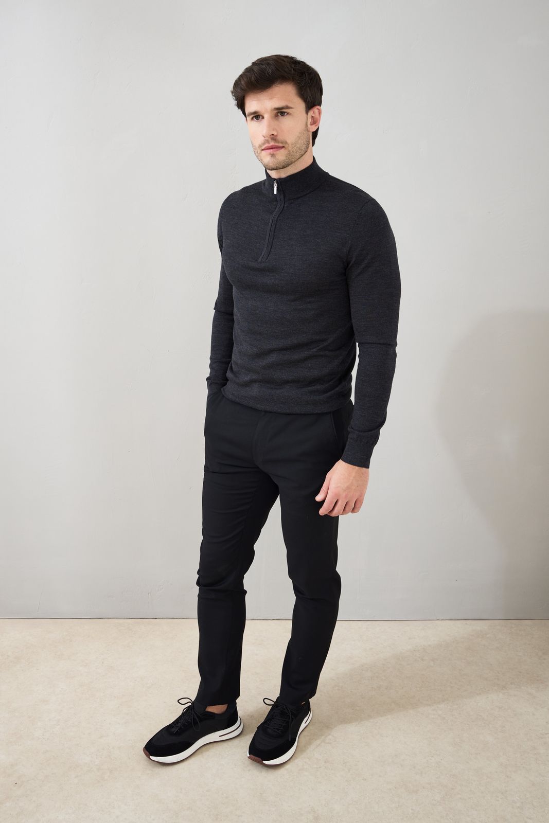 Slim Fit 'amalfi' 1/4 Zip Pullover In Charcoal