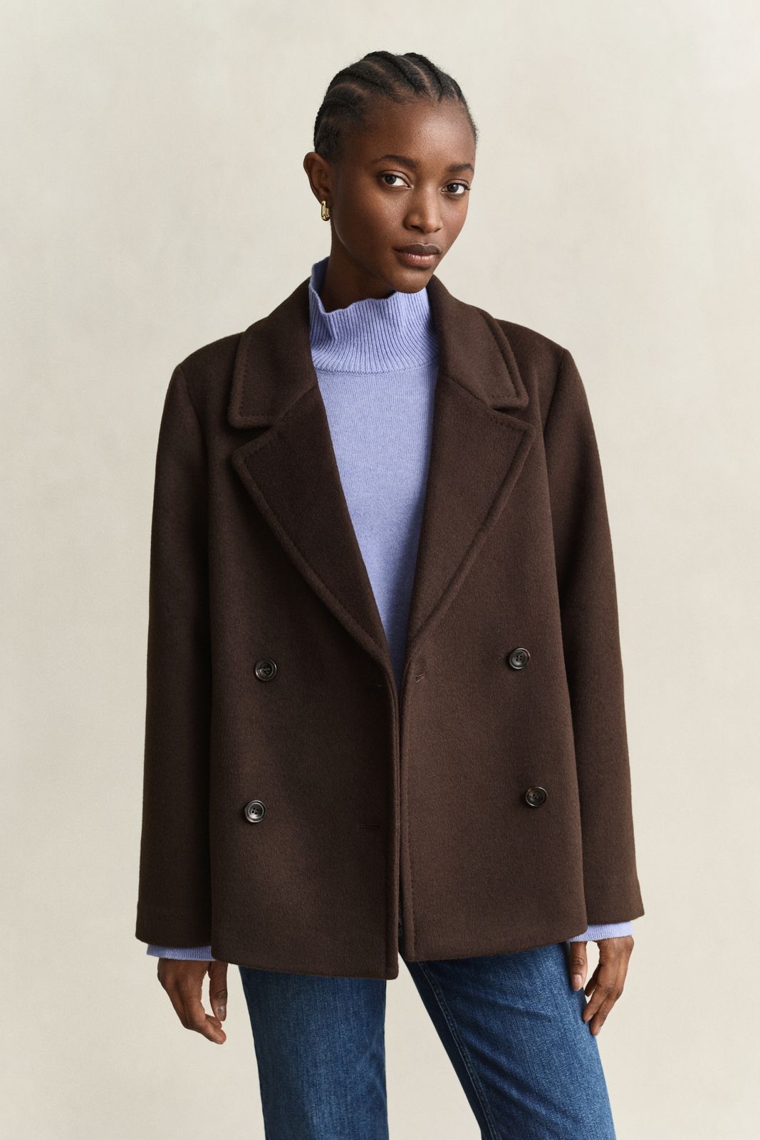 Wool Blend Peacoat - DEEP BROWN