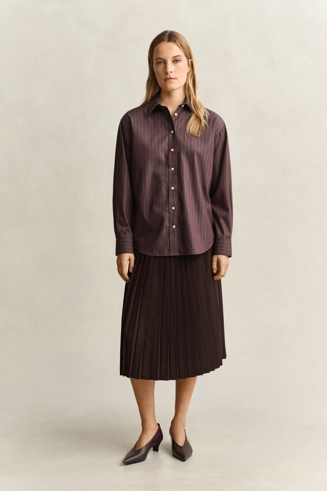 Pleated Midi Skirt - DEEP BROWN
