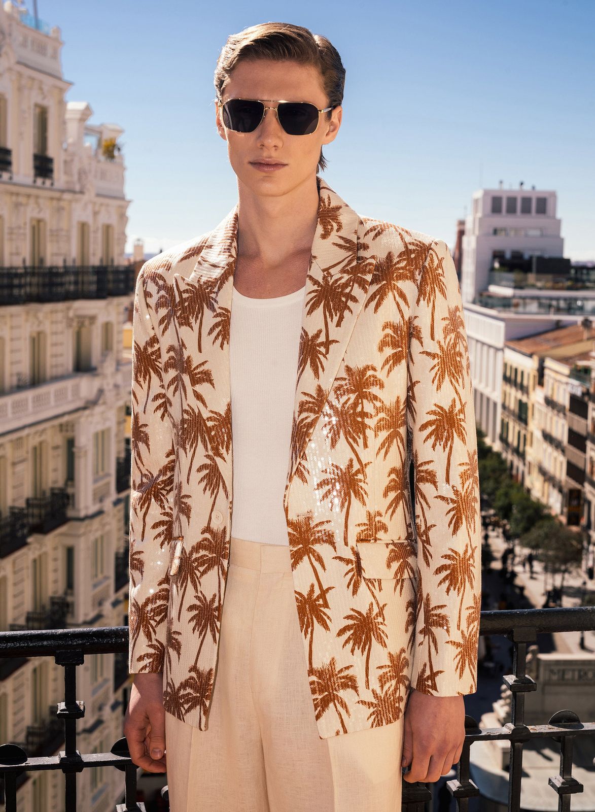 Ivory Linen Palm Sequin Blazer