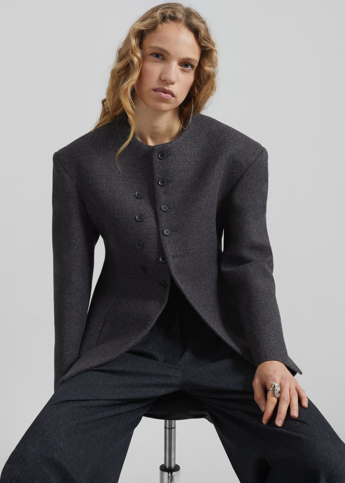 Helga Collarless Tailored Blazer - Dark Grey