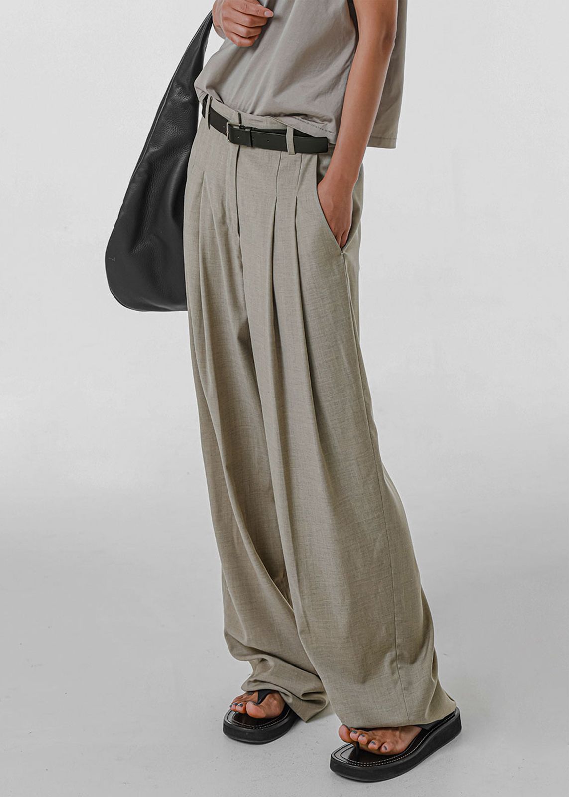 Gelso Pleated Trousers - Light Taupe Melange