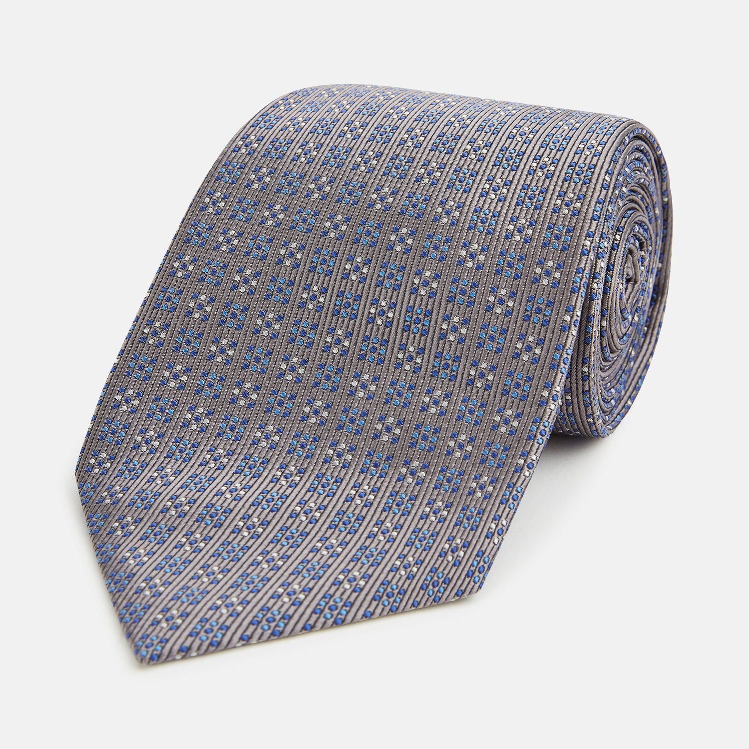 Silver And Pale Blue Multi Dot Silk Tie