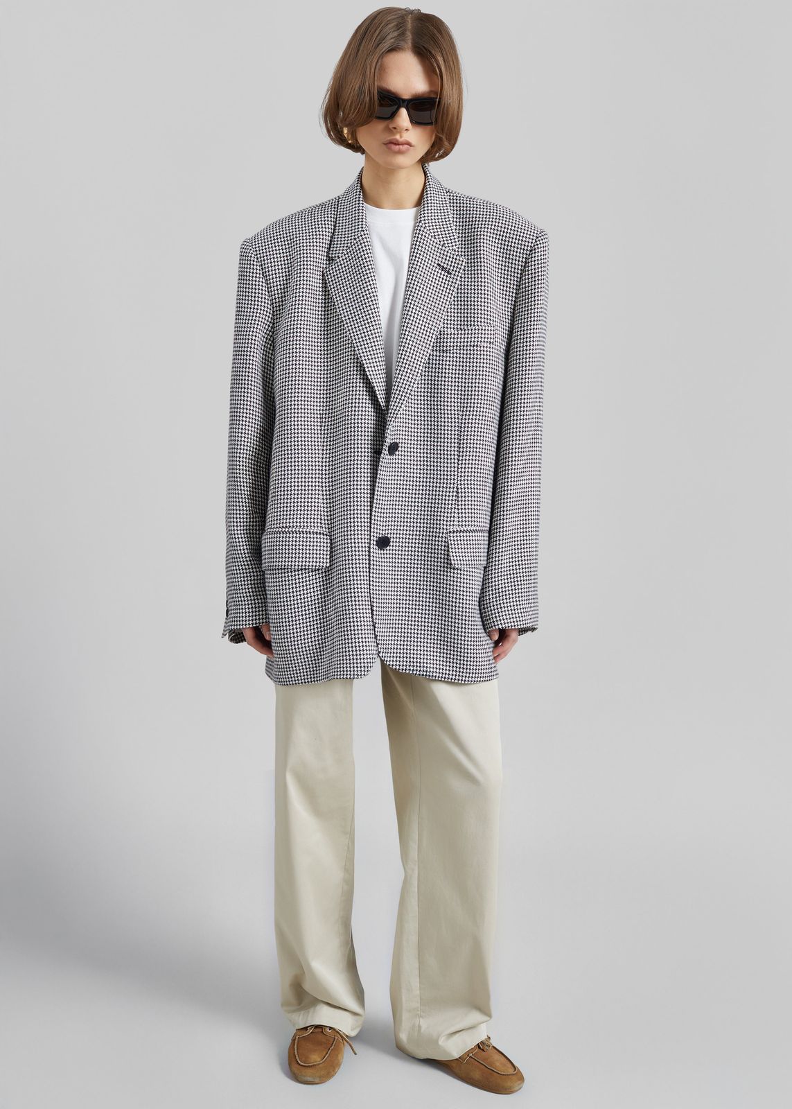 Olivella Oversized Padded Blazer - Black Houndstooth