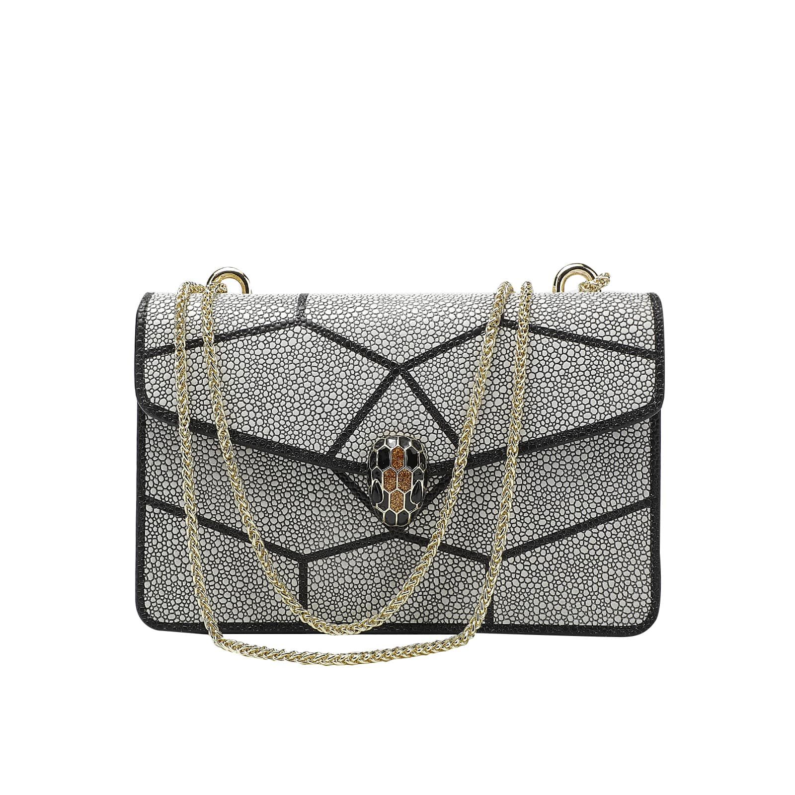 Light Grey Printed & Textured Leather Chain Bag
