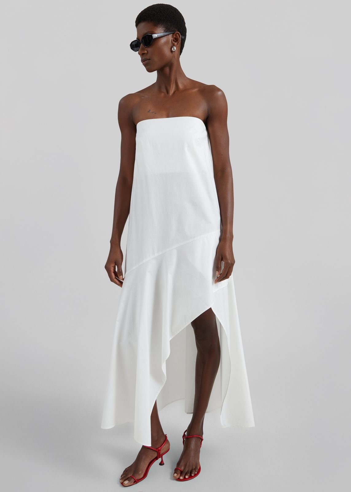 St. Agni Oxford Strapless Asymm Dress - White
