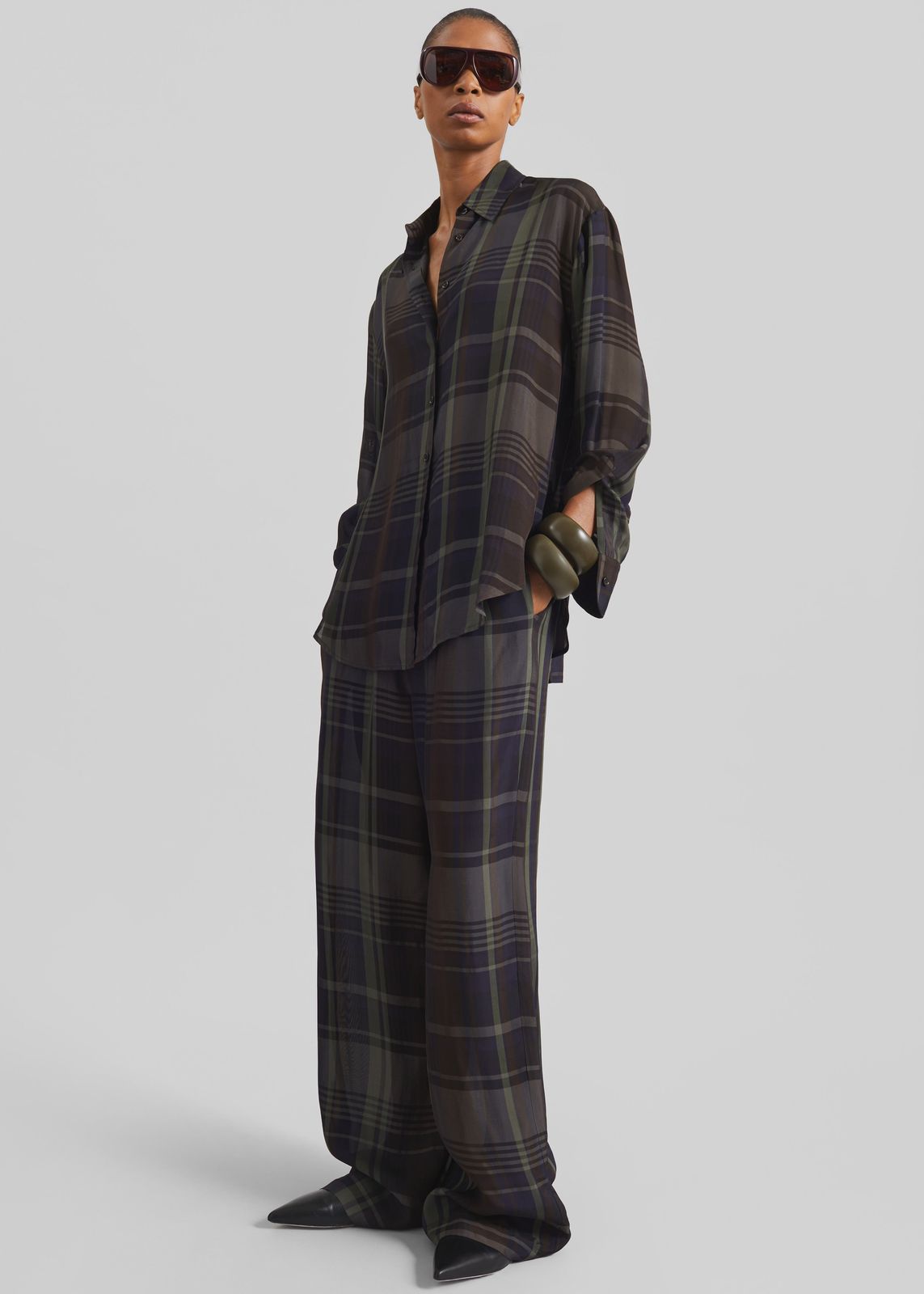 Peri Sheer Fluid Shirt - Navy Tartan