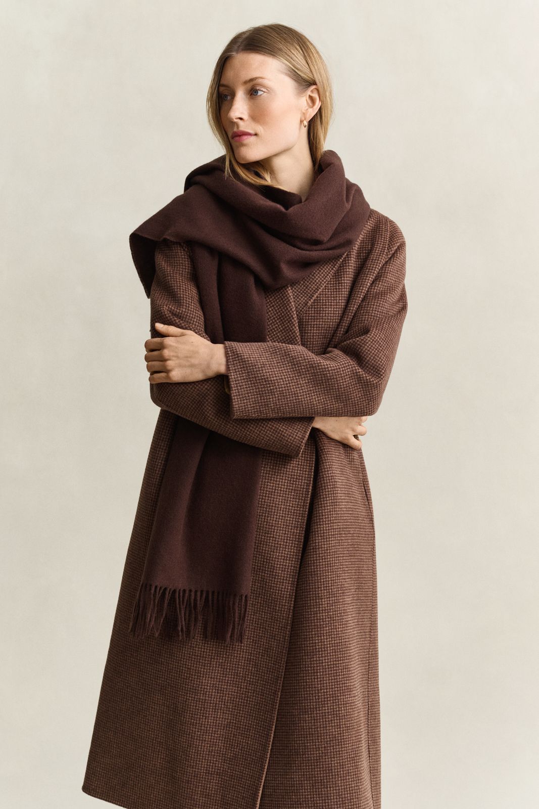 Woven Wool Scarf - DEEP BROWN