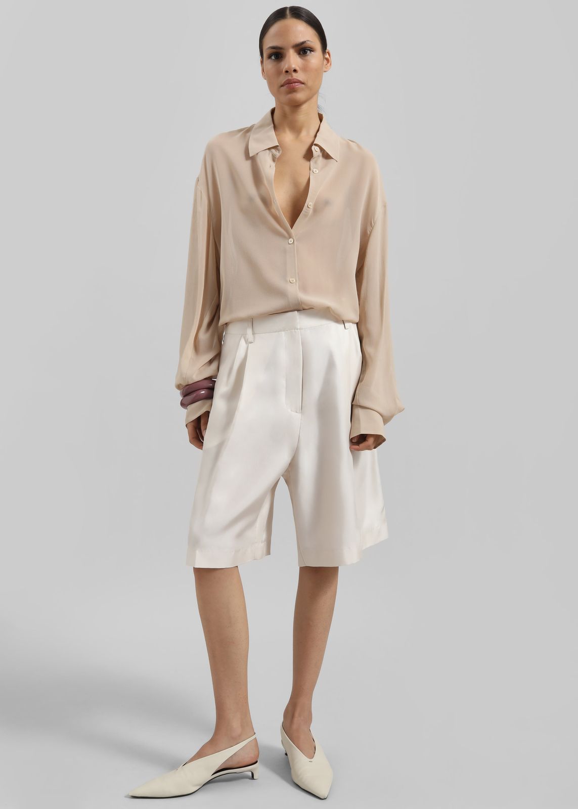 Marfa Pleated Silk Bermuda Shorts - Ivory