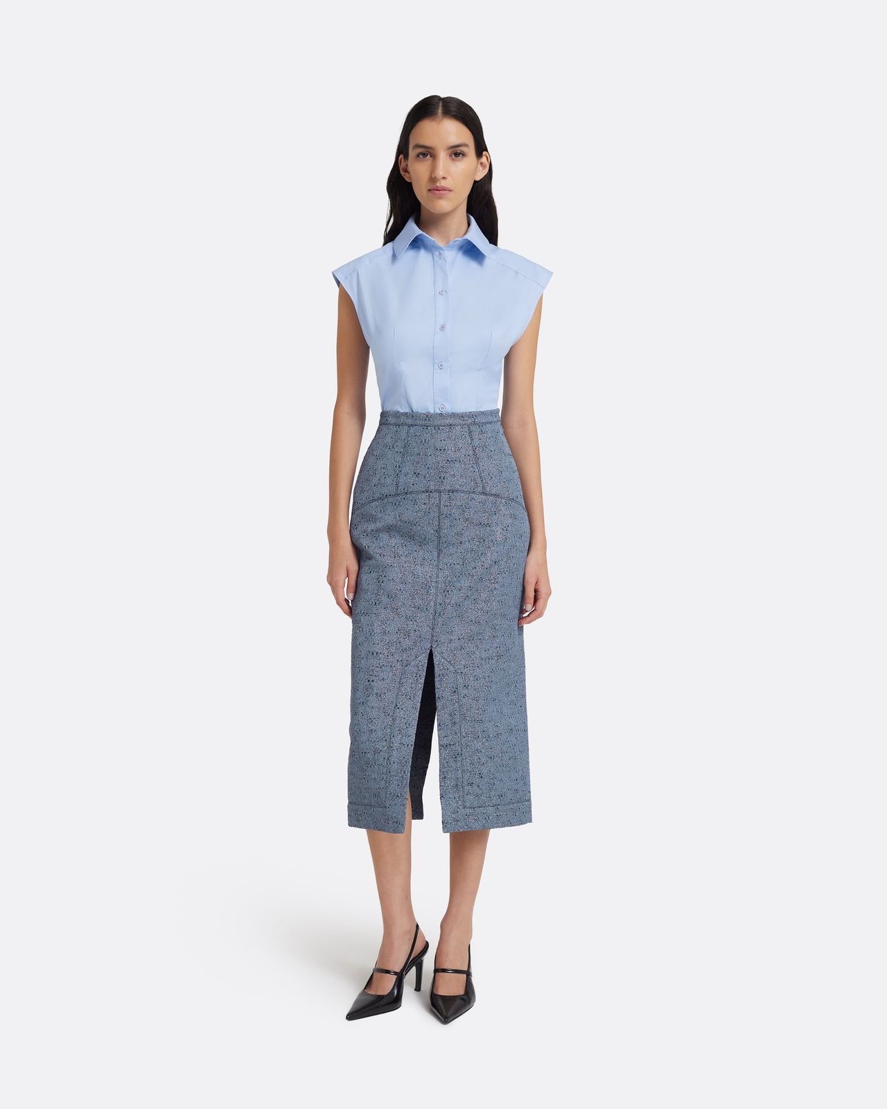 Toria Pencil Skirt in Denim Jacquard