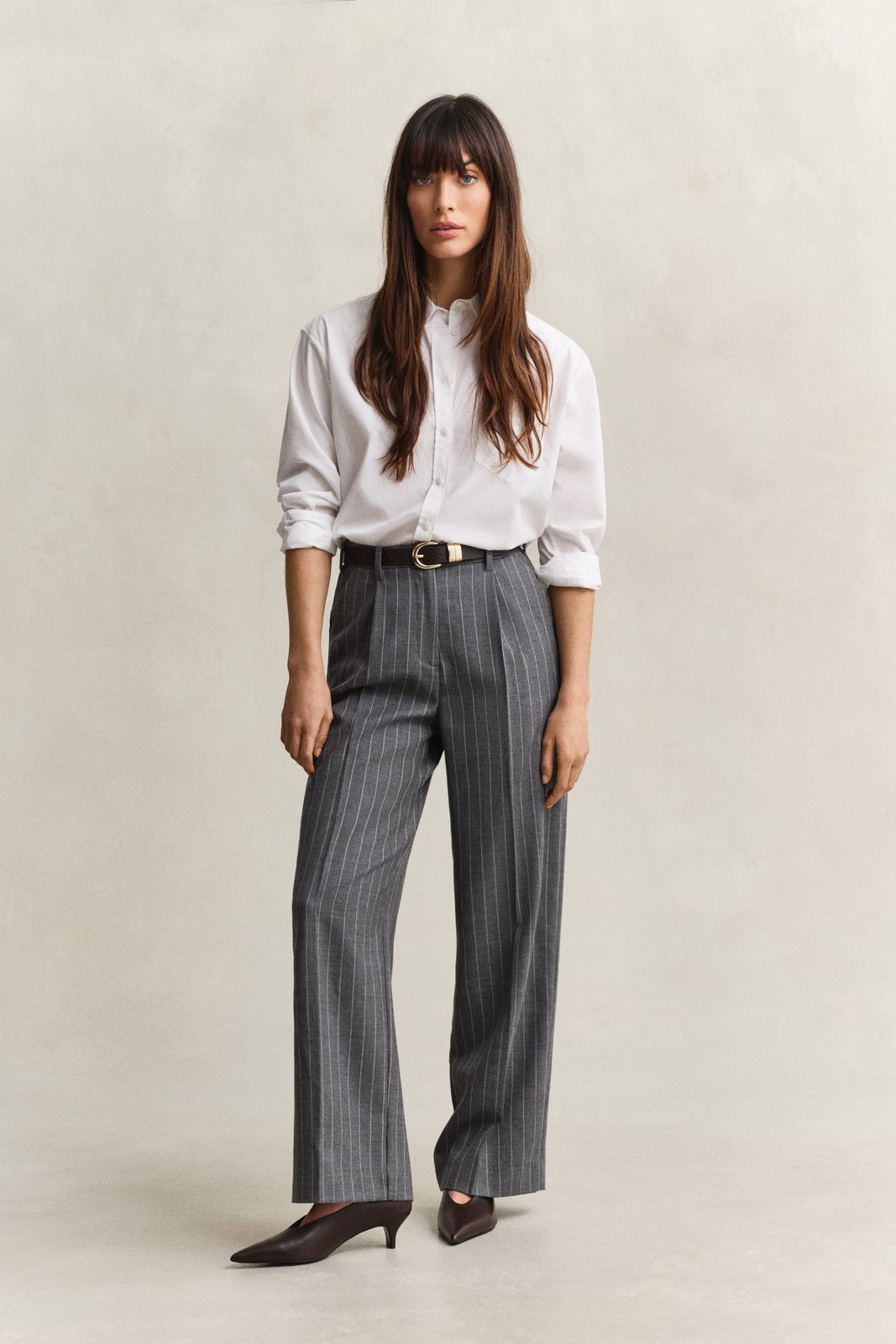Pinstripe Wool Pants - CHARCOAL MELANGE