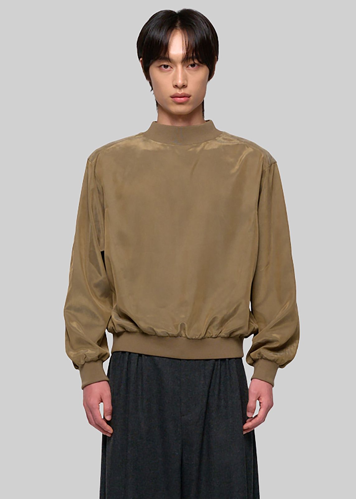 Amomento Cupro Ribbed Pullover - Khaki