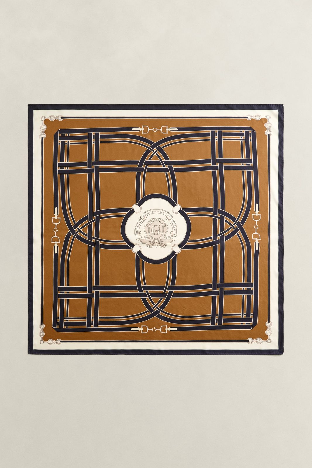 Chain Print Silk Scarf - CARAMEL BROWN