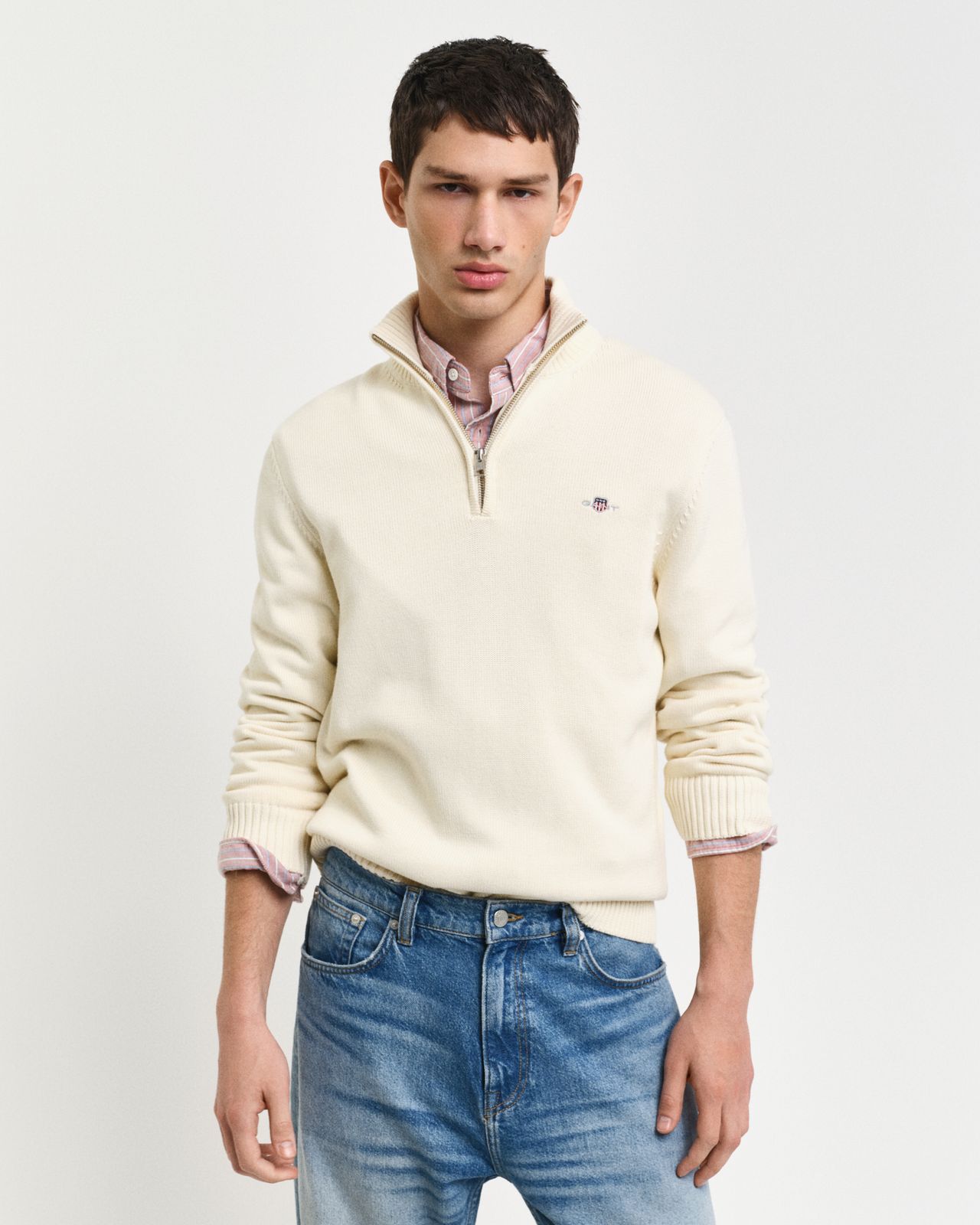 Casual Cotton Half-Zip Sweater - BLACK BROWN MELANGE