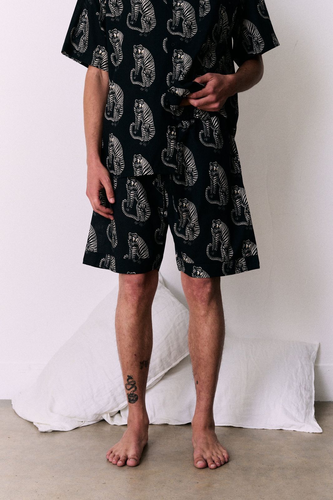 Men’s Pyjama Shorts Sansindo Tiger Print Black/cream