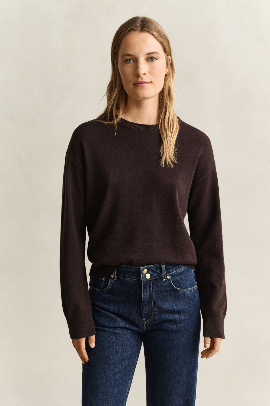 Superfine Lambswool Crew Neck Sweater - DEEP BROWN