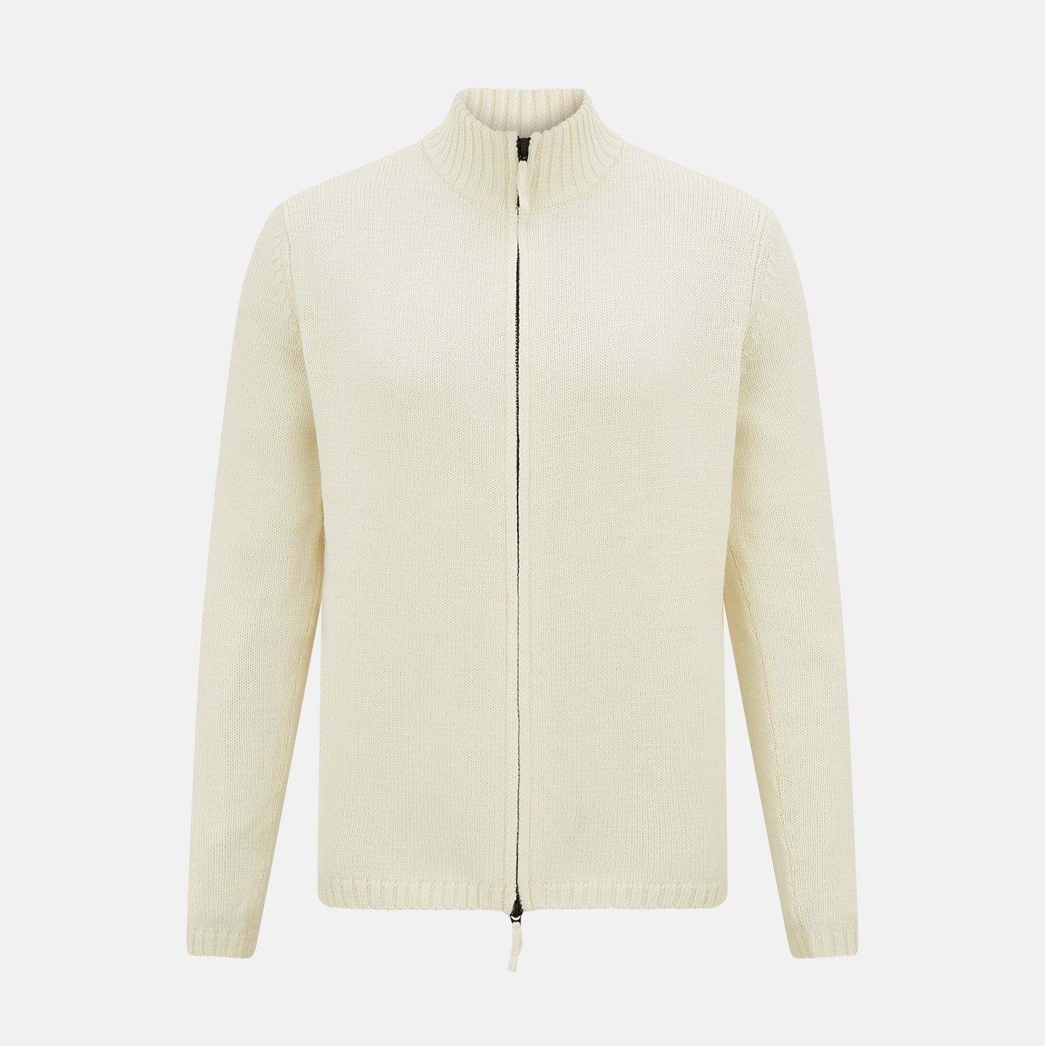 White Merino High Neck Zipped Cardigan