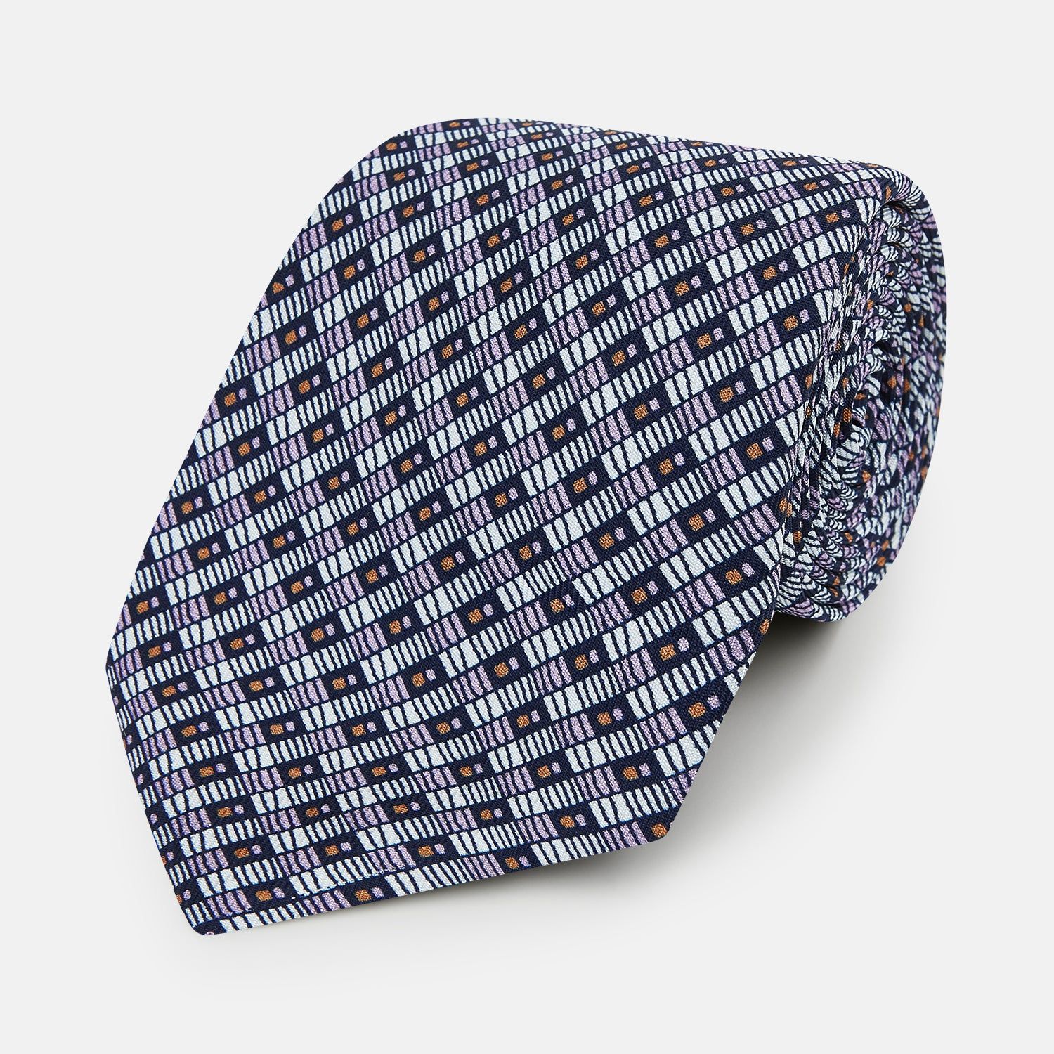 Lilac Hatched-rectangle Neats Silk Tie