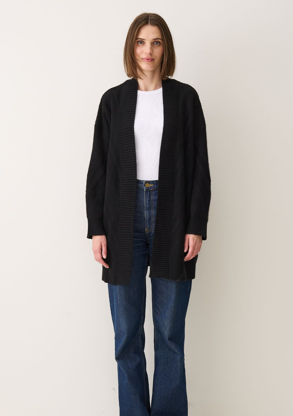 Textured Chevron Cardigan In Black