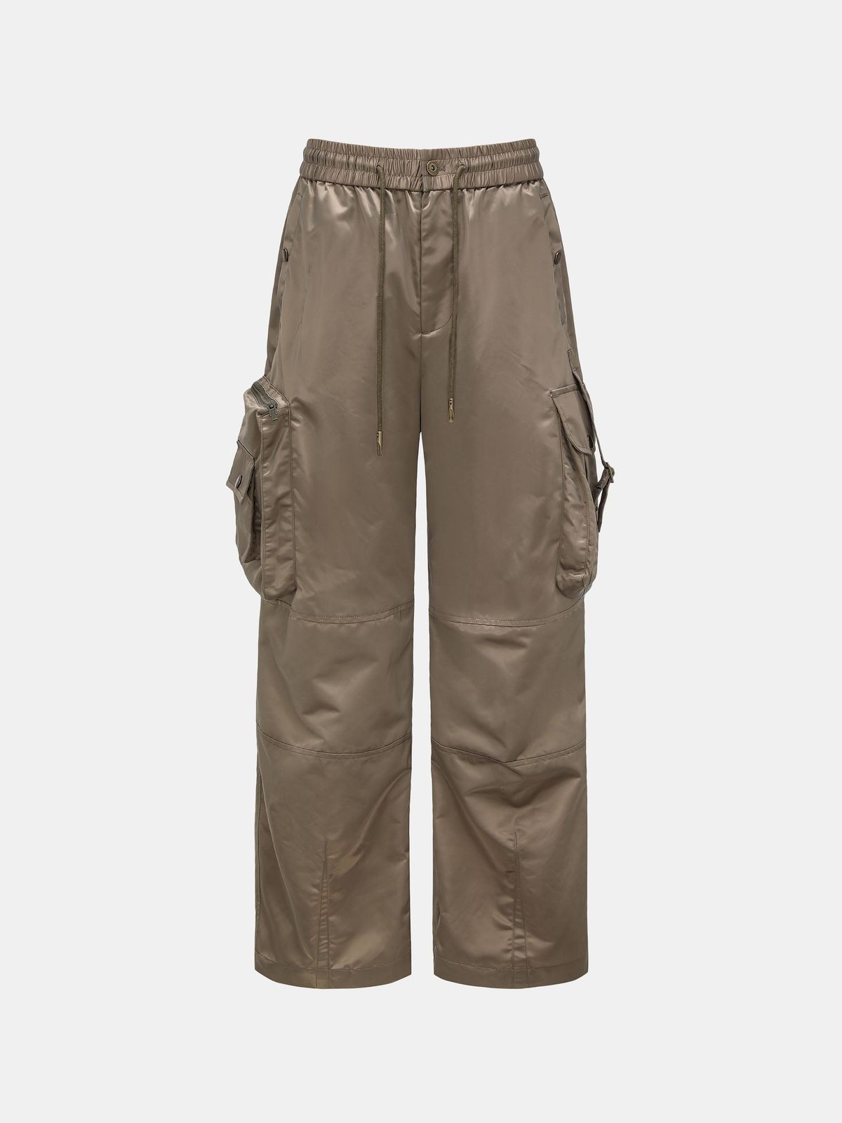 OLIVE GREEN NYLON MULTI-POCKET UTILITY PANTS