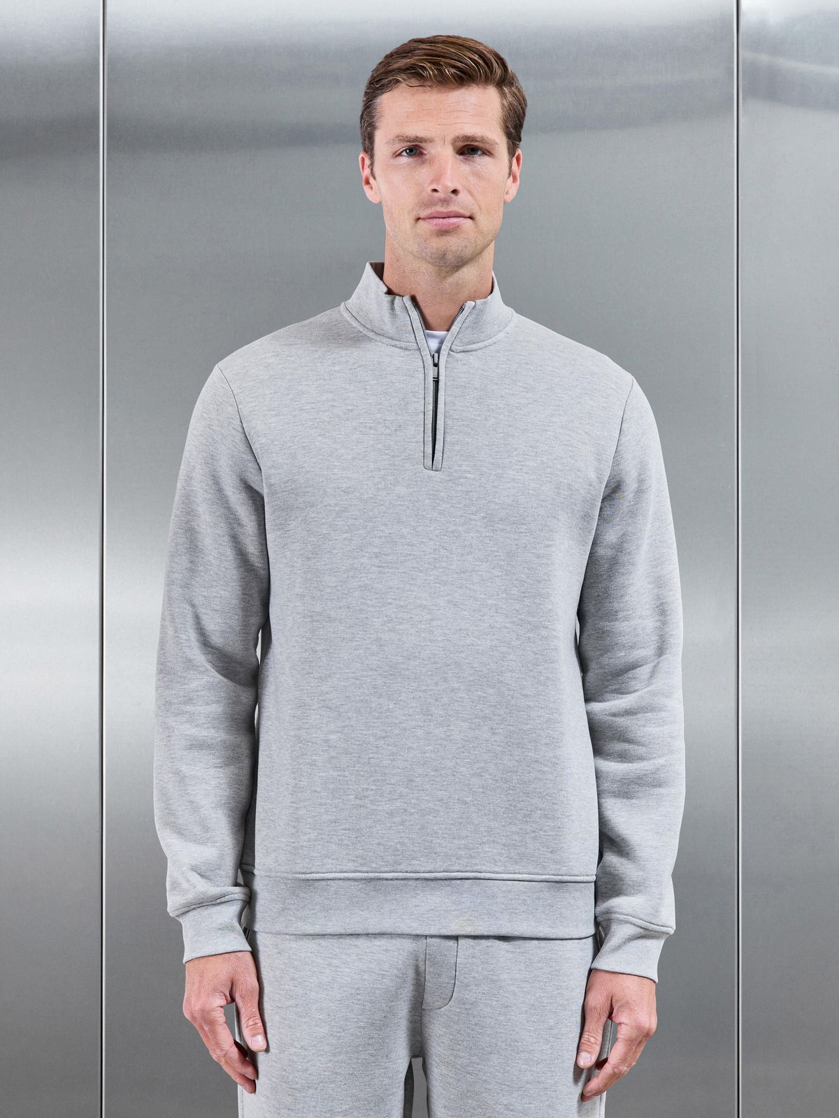 Essential Slim Half Zip in Marl Grey