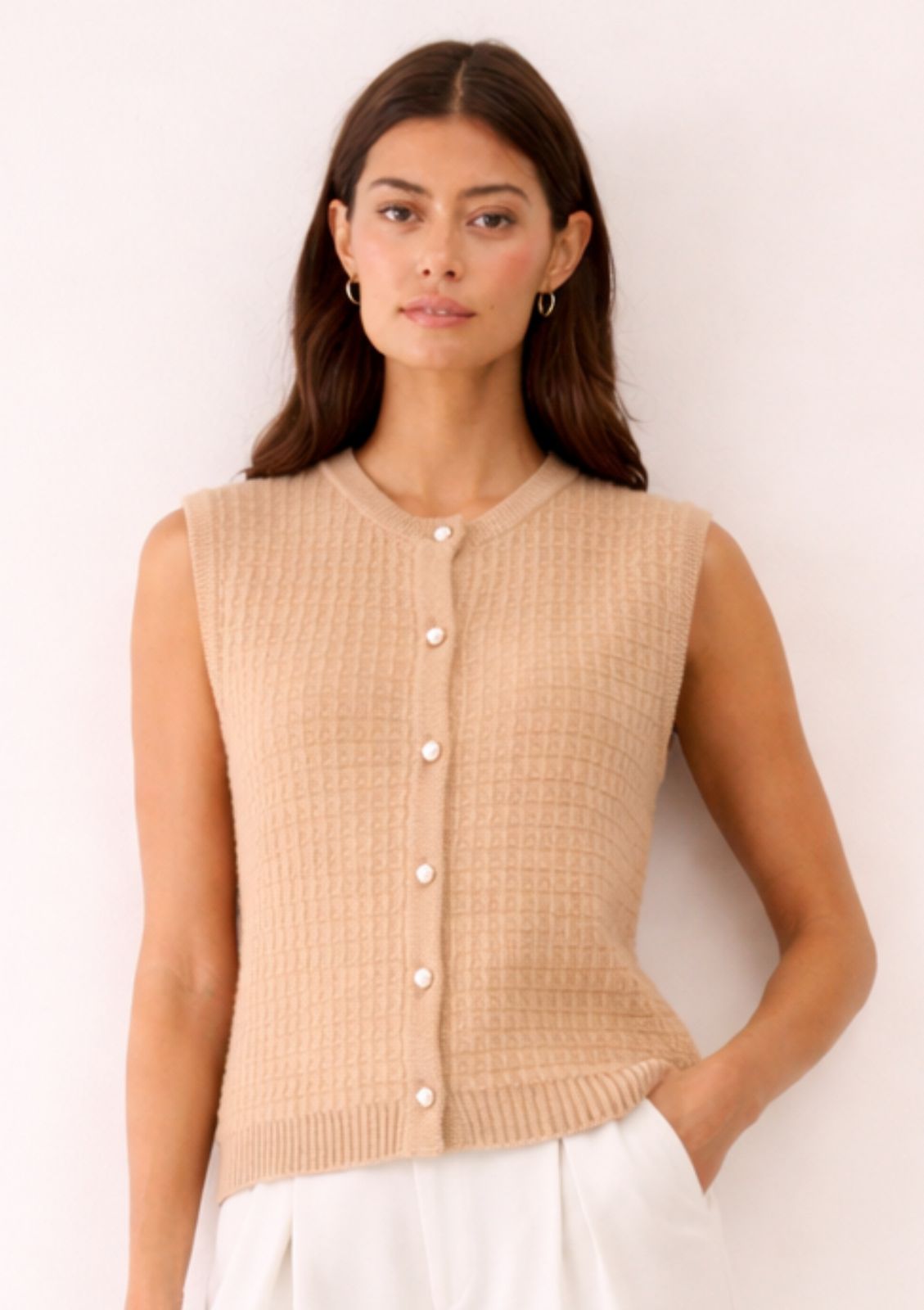 Textured Waistcoat In Honey