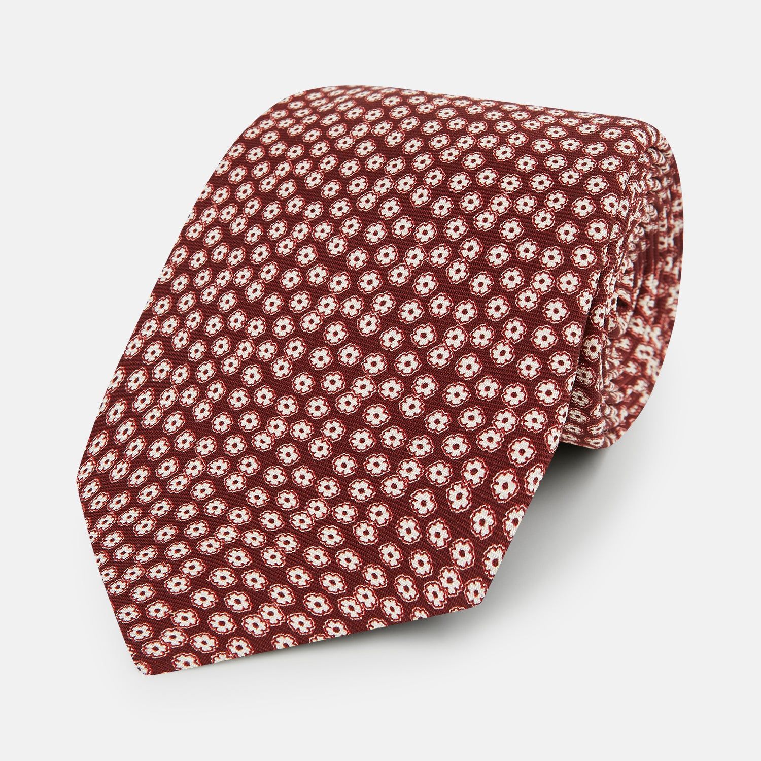 Burgundy Flower Patterned Silk Tie