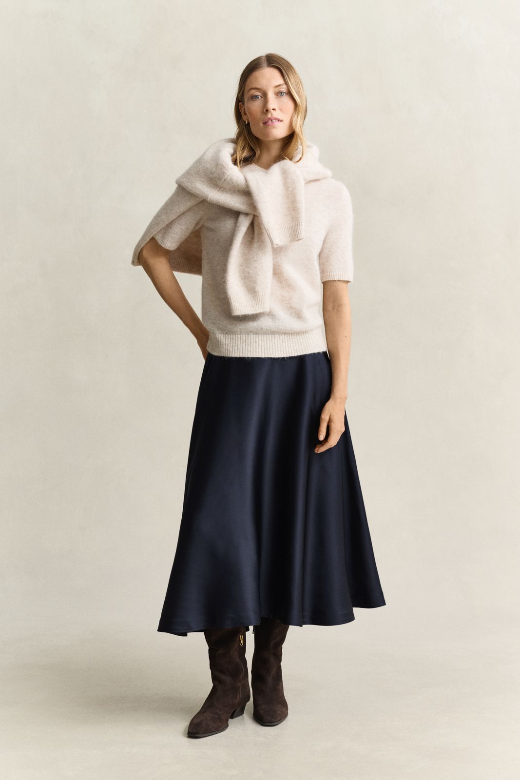 Volume Satin Skirt - EVENING BLUE