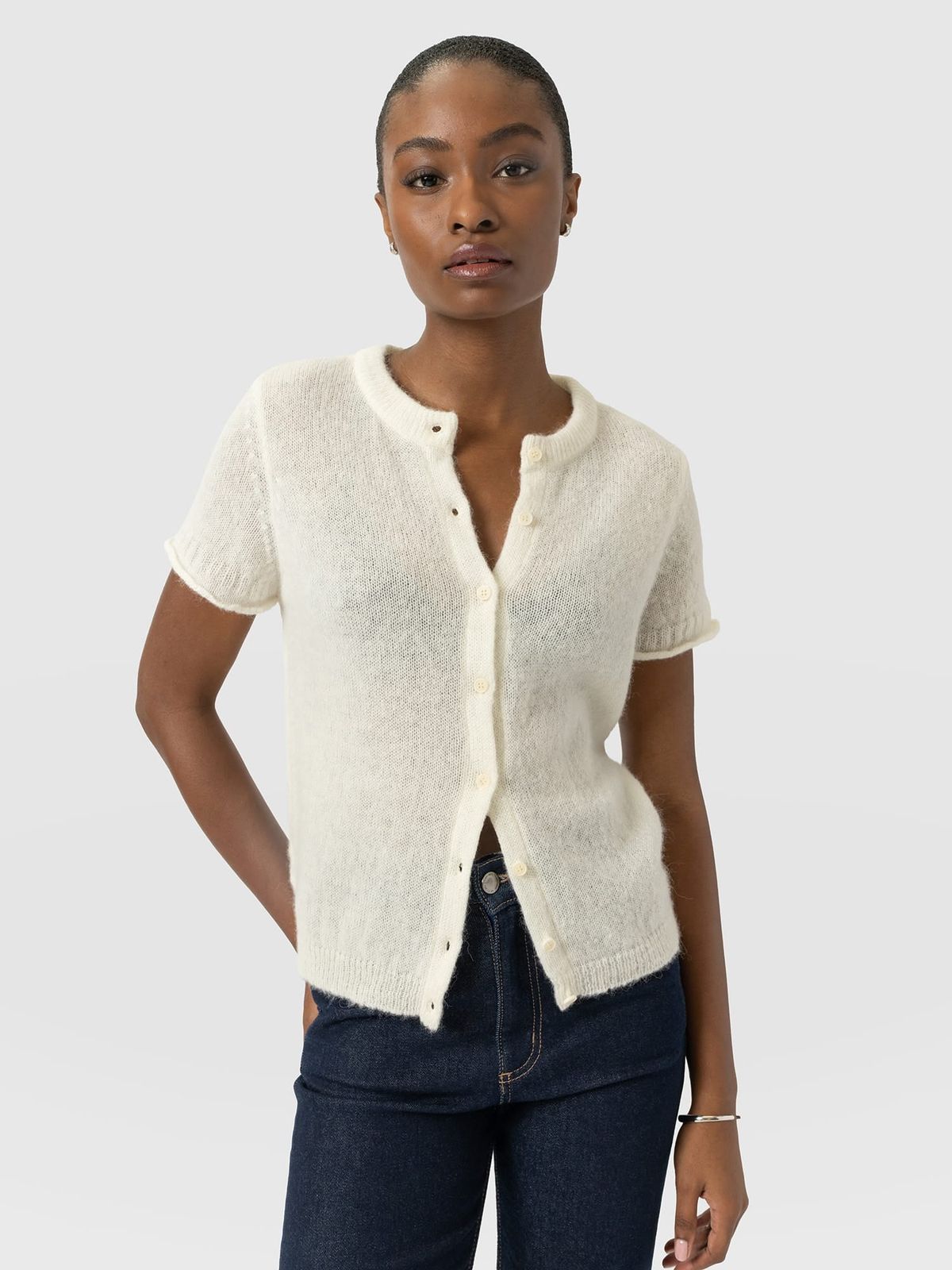 Ariella Short Sleeve Cardigan - Cream