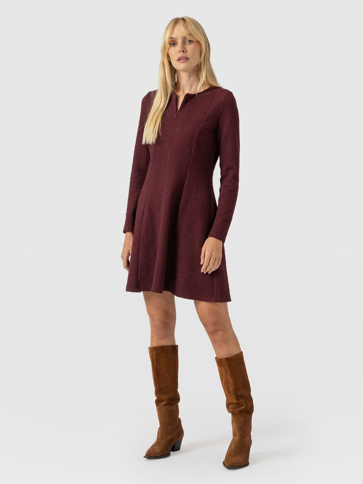 Orla Mini Dress - Burgundy Boucle