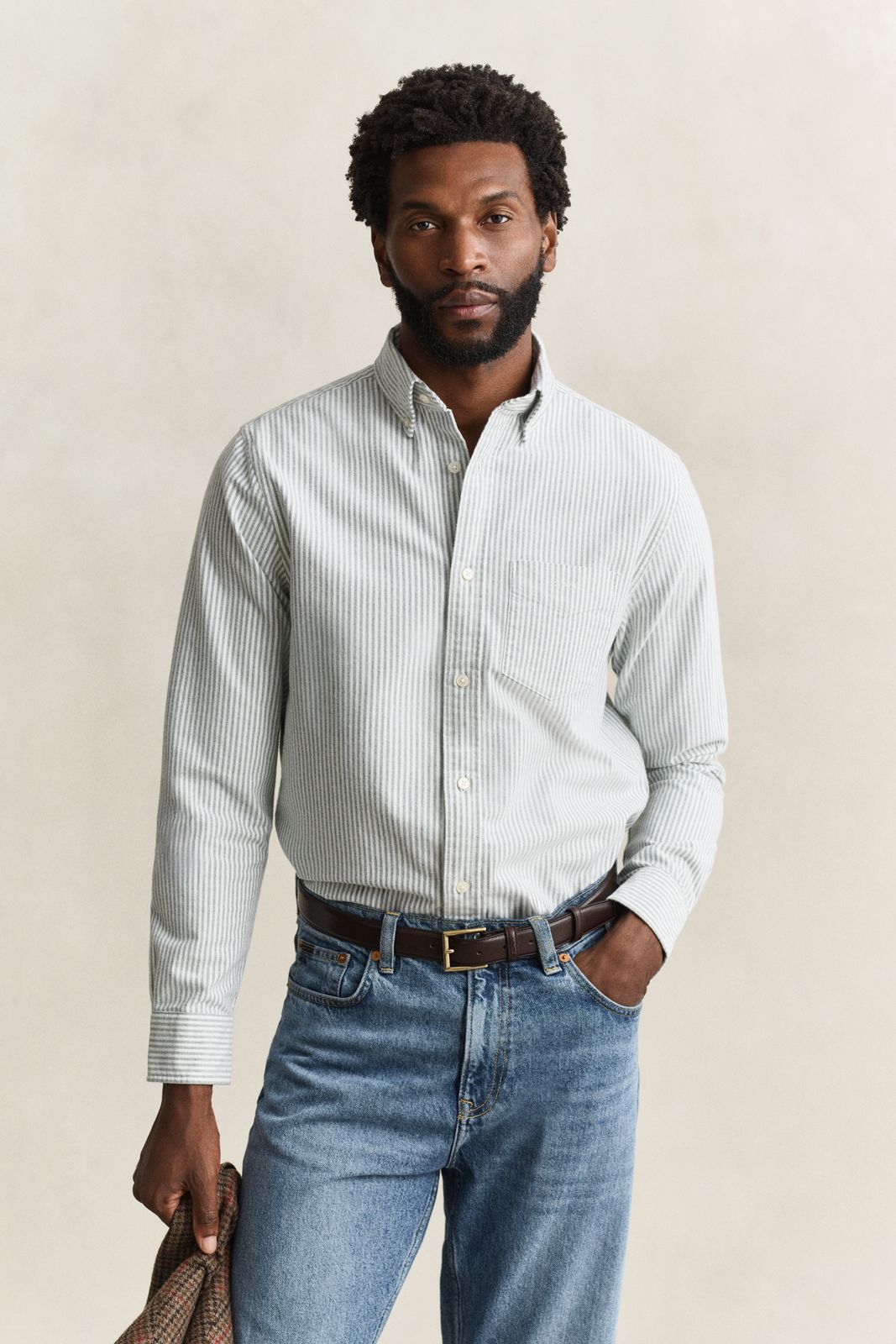 Striped Brushed Oxford Shirt - DARK EMERALD
