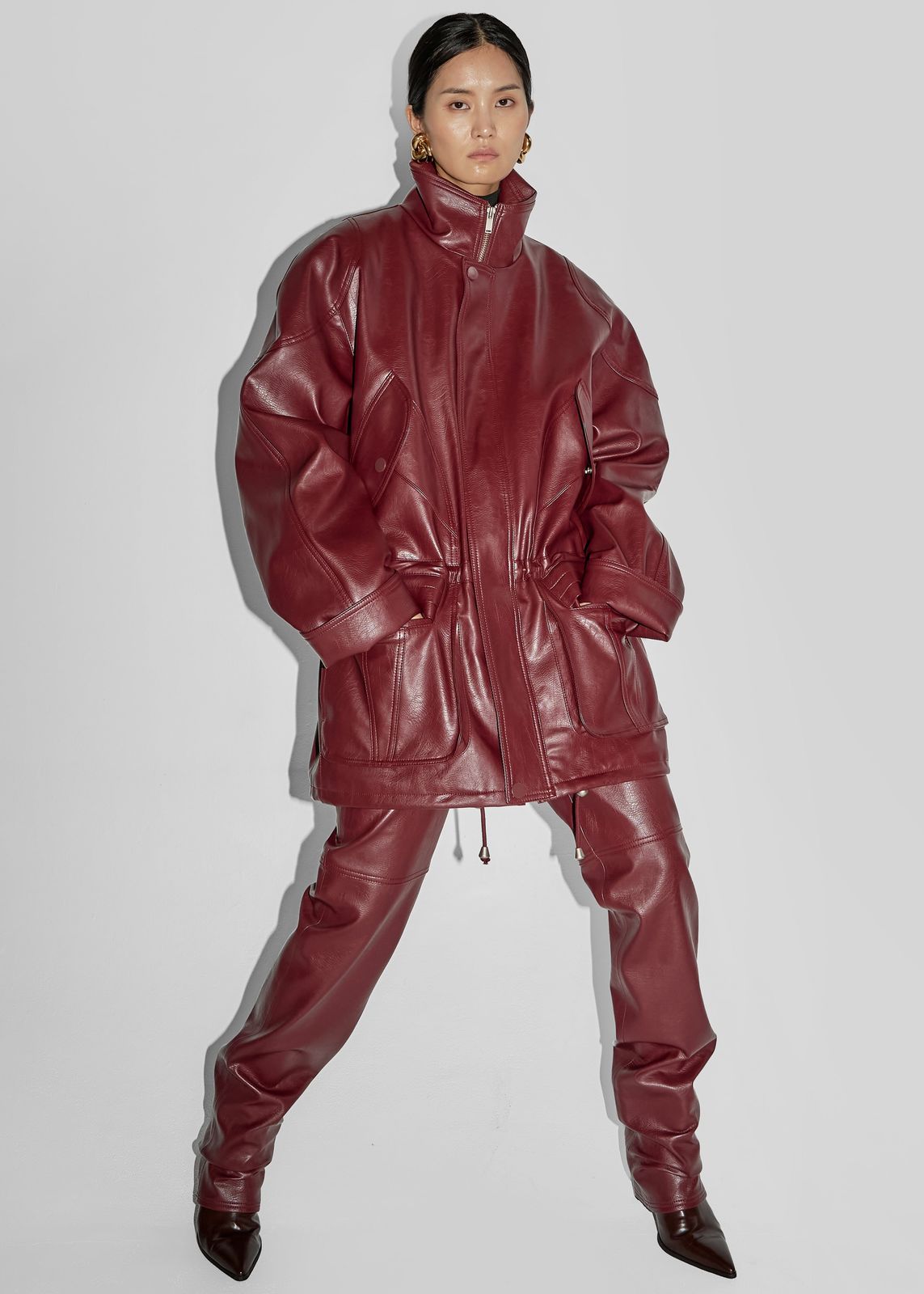 Ascona Faux Leather Jacket - Burgundy