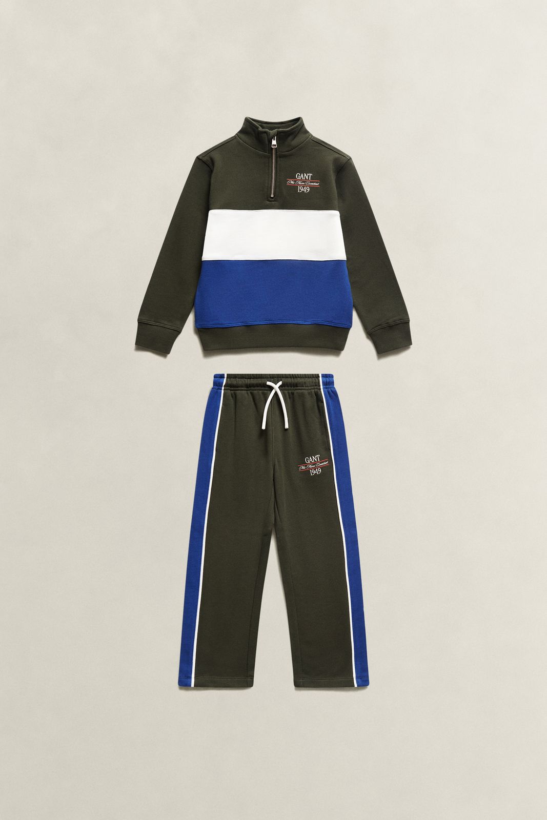 Boys Half-Zip Sweatshirt & Sweatpants Set - DARK MOSS GREEN