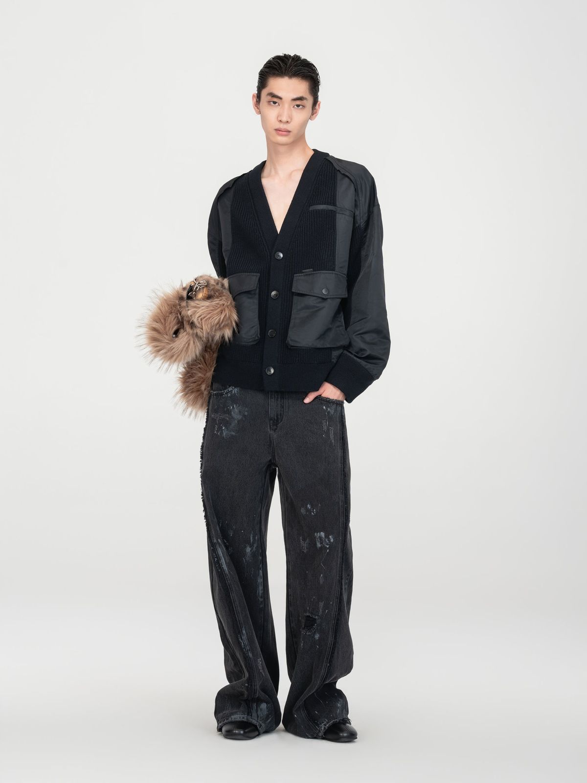 PATCHWORK NYLON UTILITY CARDIGAN