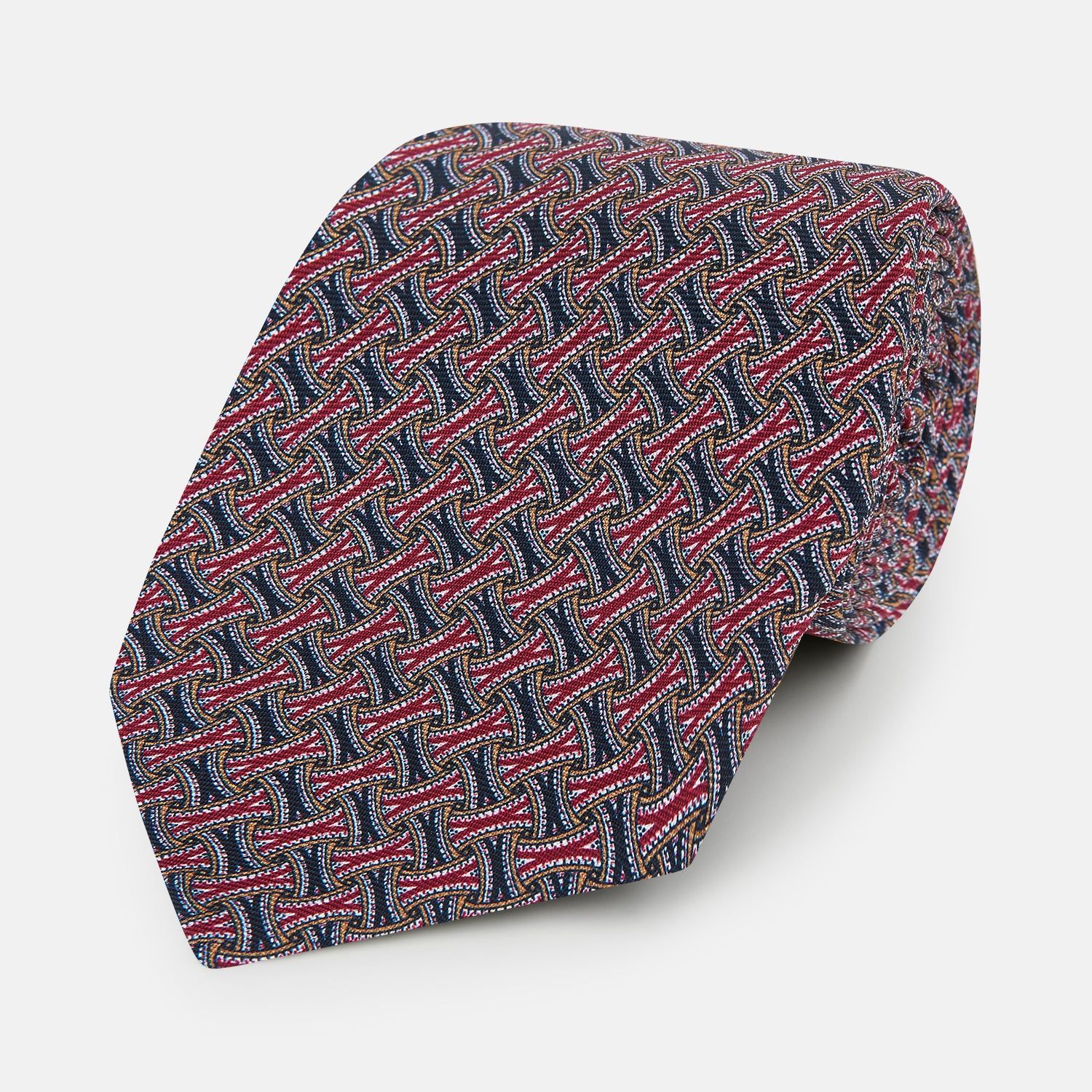 Burgundy And Navy Weave Patterned Silk Tie
