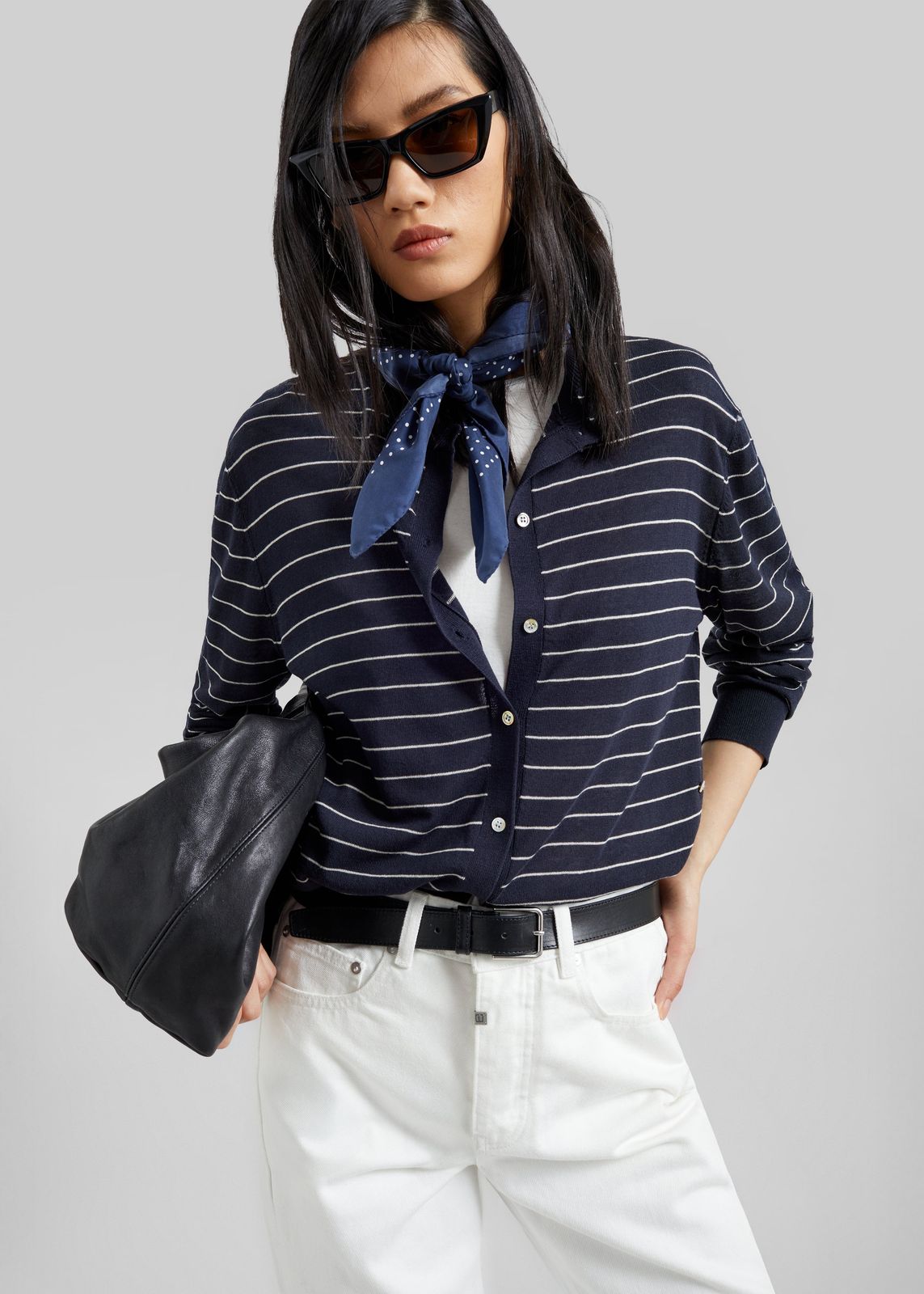 Hossegor Fine Knit Cardigan - Navy/White Stripe