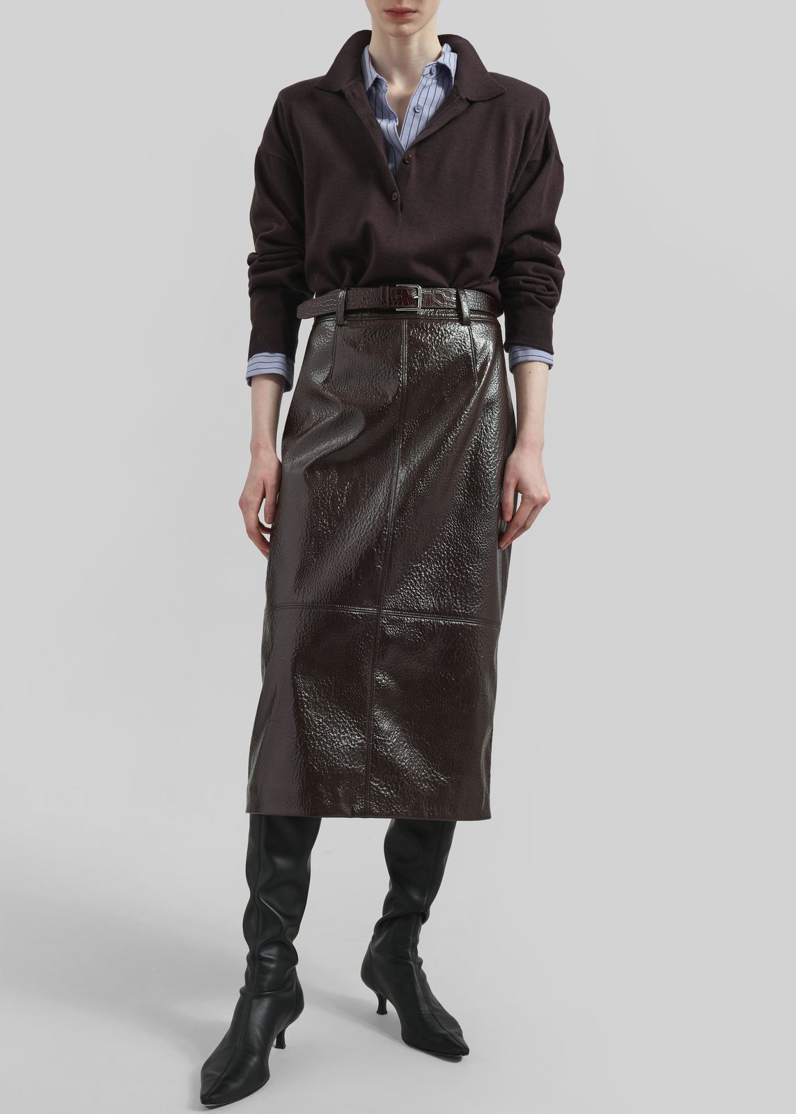 Taney Crackled Pencil Skirt - Brown