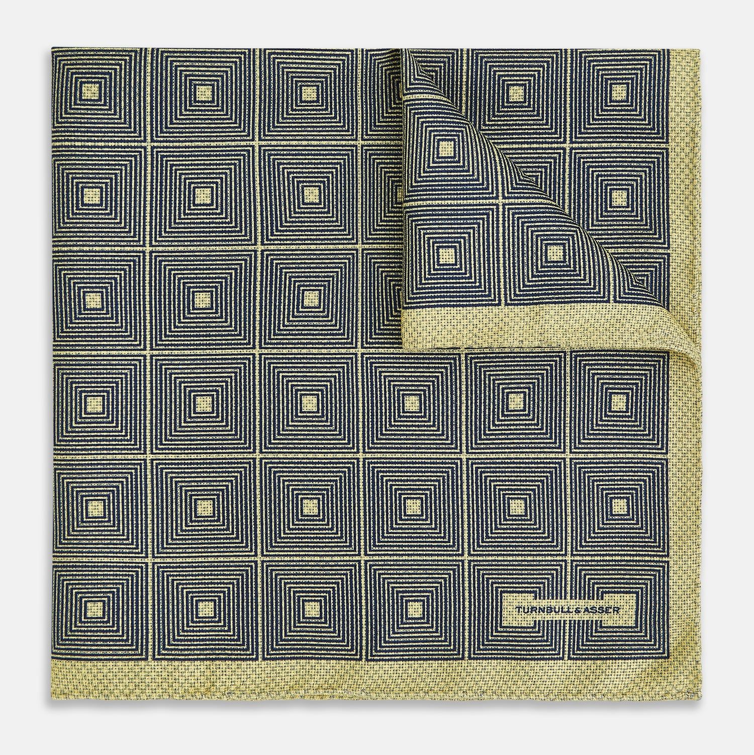 Geometric Yellow Tile Pocket Square In Silk