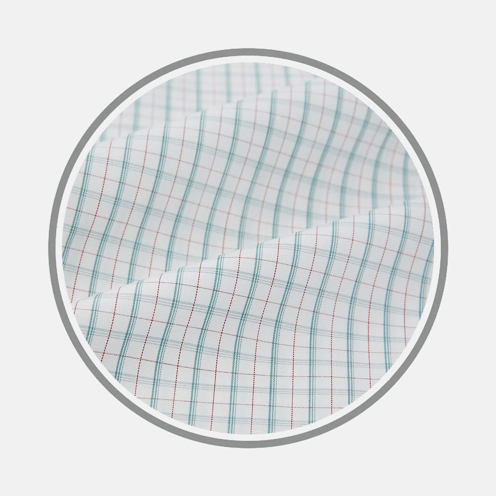 Turquoise And Red Multi Check Fabric