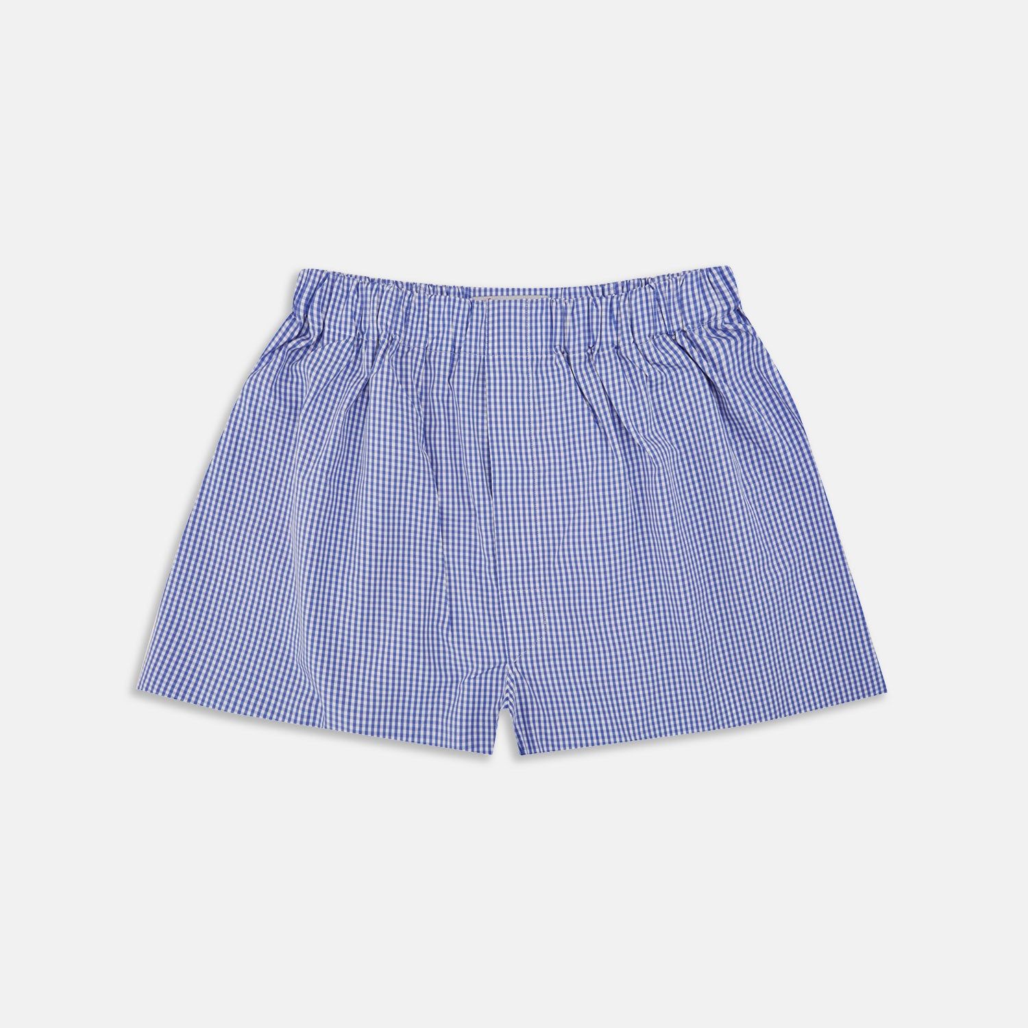 Mid-blue Gingham Cotton Boxer Shorts