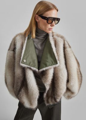 Vera Faux Fur Reversible Short Coat - Beige/Green