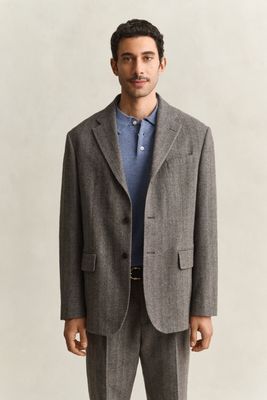 Pinstriped Suit Jacket - SHADOW BROWN