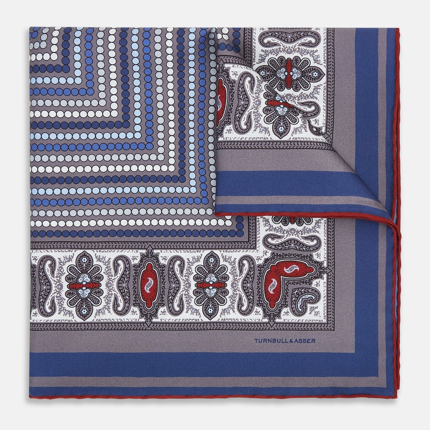 Ash Dots And Paisley Silk Pocket Square