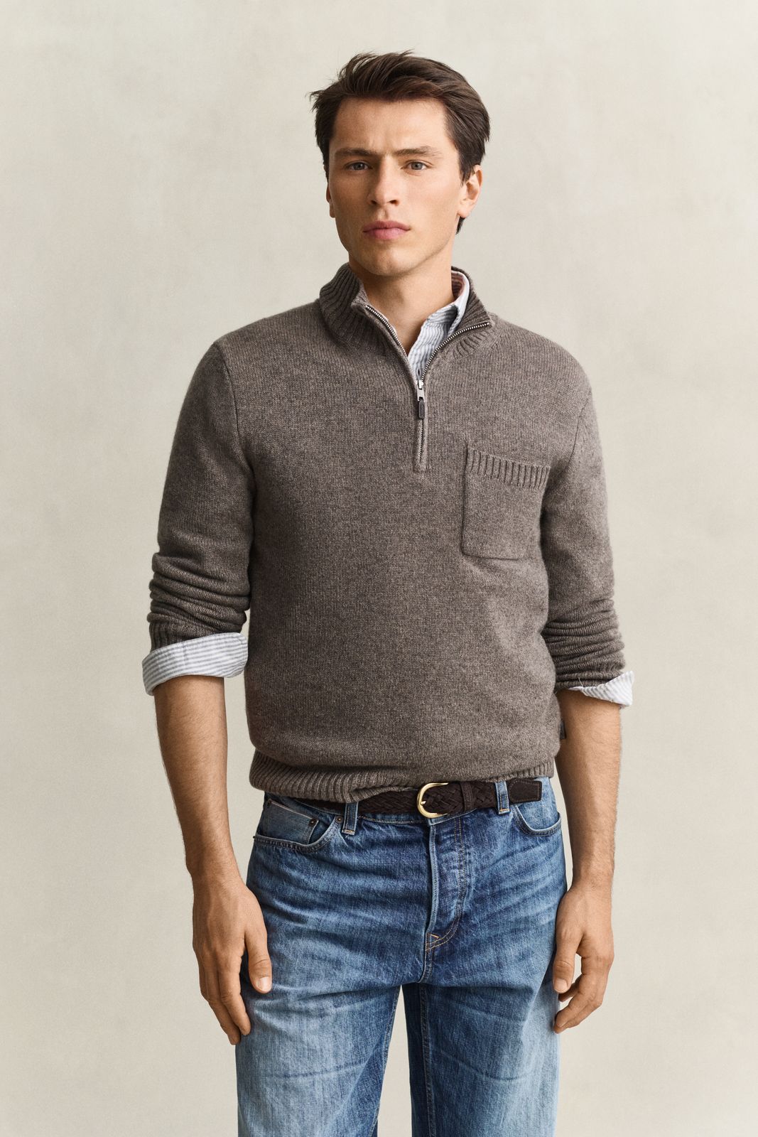 Cashmere Half-Zip Sweater - STONE MELANGE