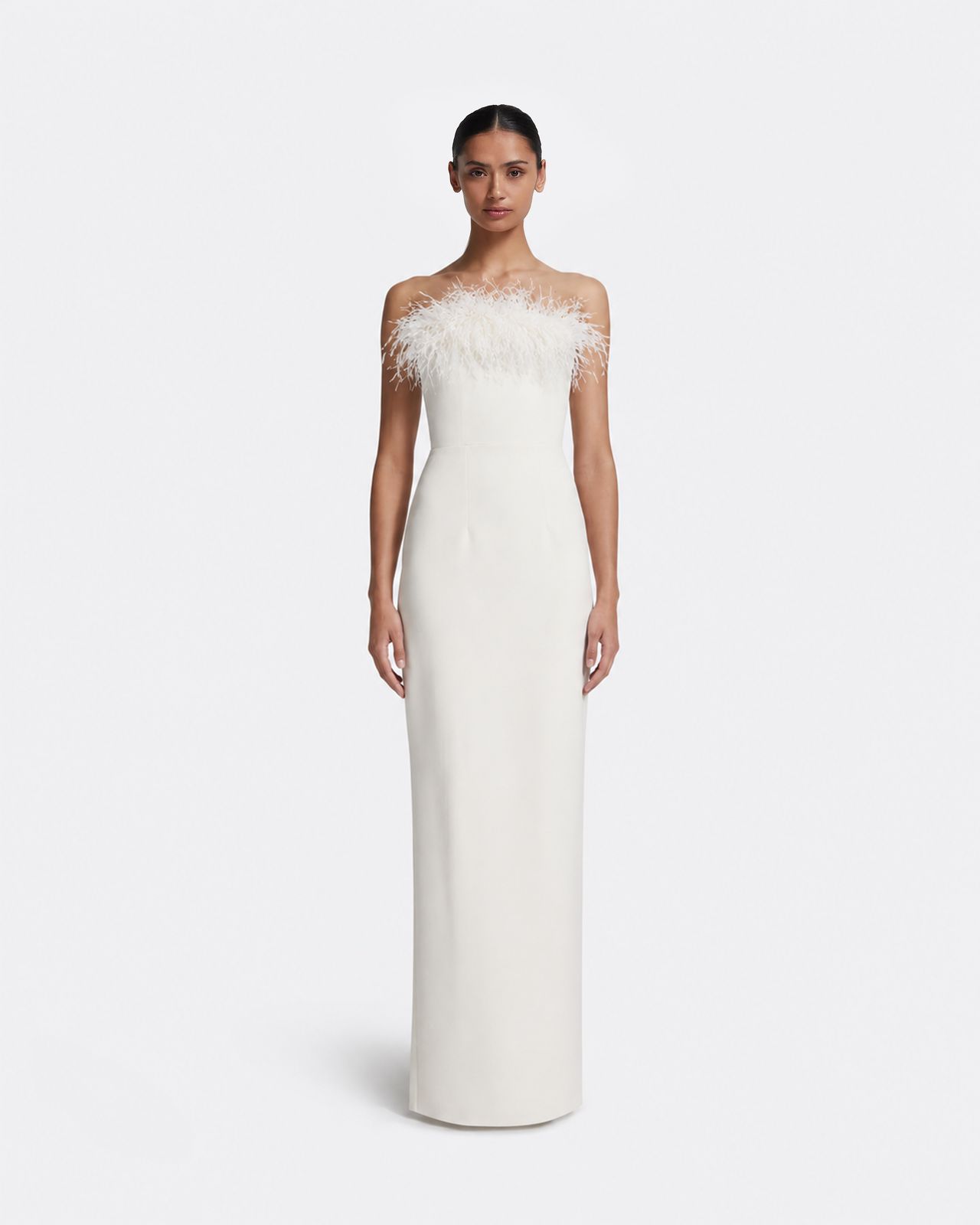 Azrael Long Dress in Ivory with Feathers