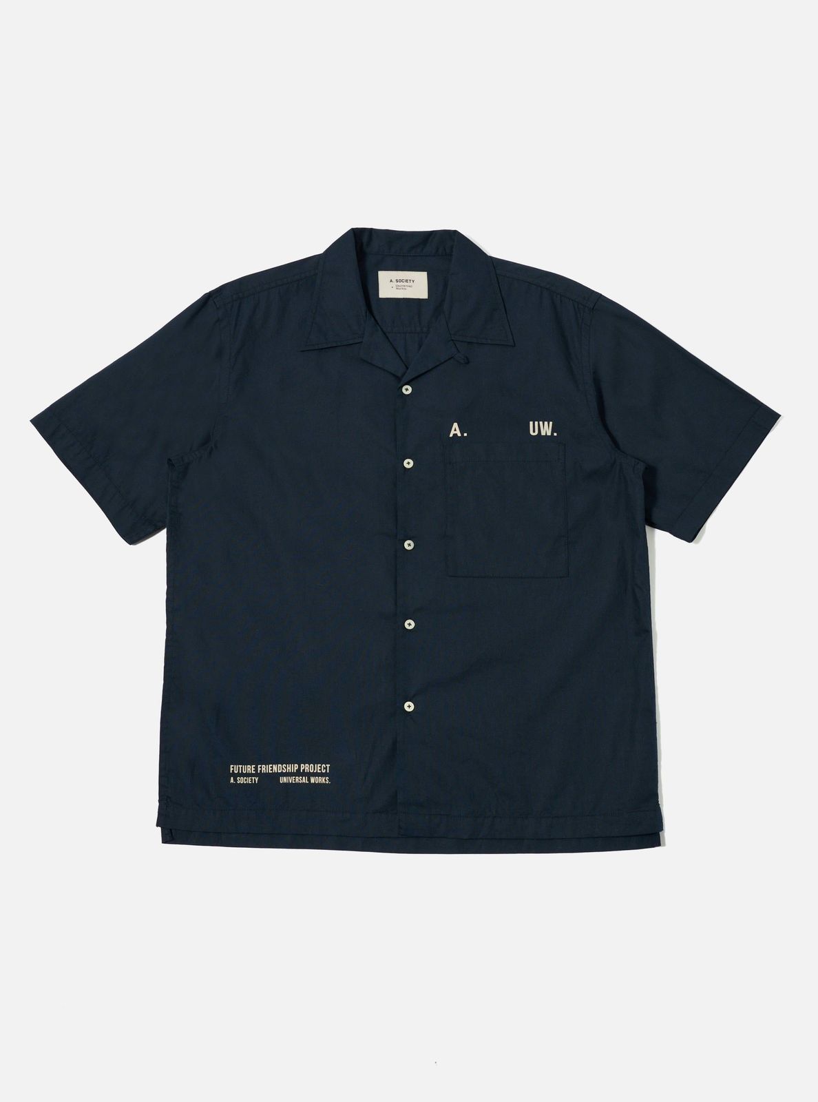 A. Society X Universal Works Navy Broadcloth Camp Shirt