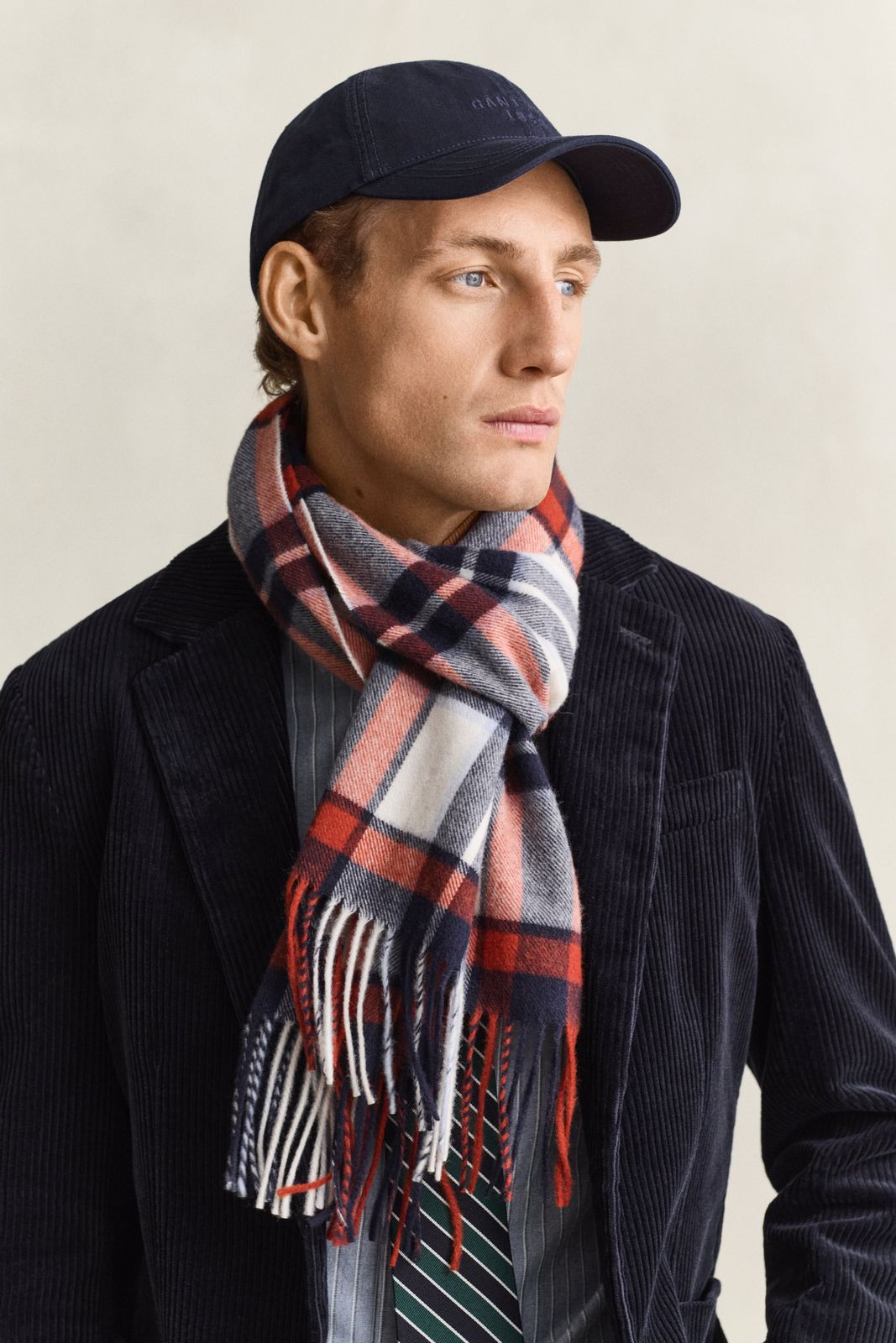 Checked Wool Scarf - CREAM